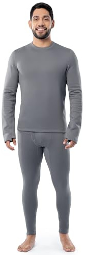 Fruit of the Loom Men's Heavyweight Brushed Back Fleece Thermal Underwear Base Layer Set, Grey, XX-Large
