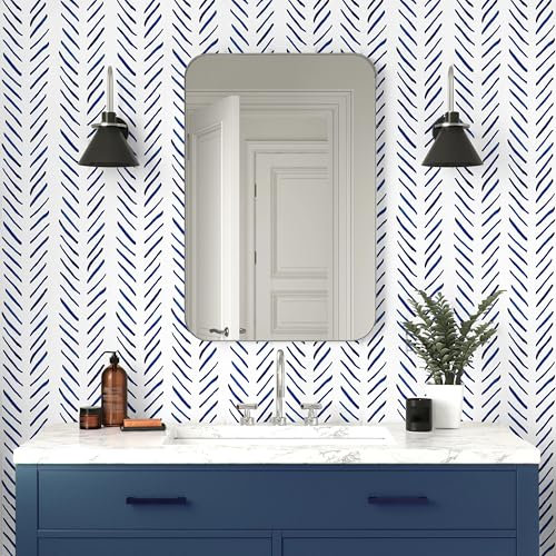 Carta Parati Righe Blu,44.5 x 1000cm Carta da Parati Adesiva Bianco e Azzurra Geometrica Parato Adesivo per Parete Righe Verticali Pellicola Adesiva per Mobili,Camera da Letto,Soggiorno,Bagno,Cucina