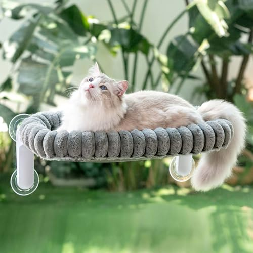 GUUSII HOME Cat Window Bed Perch Foldable Suction Cup Window Sill Hammock for Indoor Large Cats Windowsill Hanging Kitten Seat Shelf with Soft Plush Cushion Machine Washable 54 * 30 cm (Grey，M)