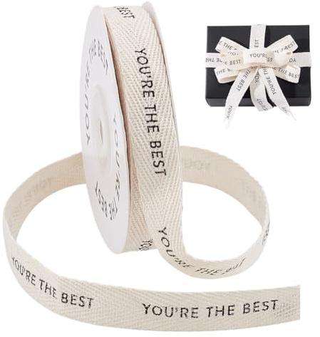 AHANDMAKER Twillbandband, fiskbensmönstrat band tryckt med You're The Best, hantverk randig för presentförpackning, födelsedag bröllop alla hjärtans dag blommig dekoration