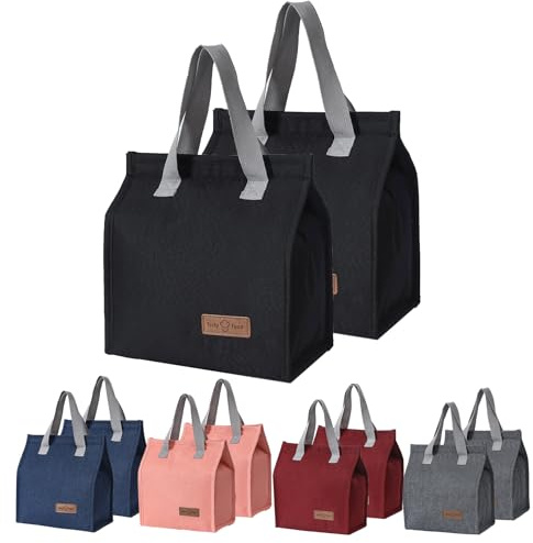 2 artículos Bolsa de Almuerzo Aislada,Bolsa Térmica Porta Alimentos,Bolsa de Comida para Trabajo,Bolsa de Picnic de Enfriamiento Aislante,para Escuela Trabajo de Oficina,Senderismo,Picnics,Playa-Negro