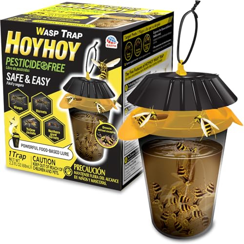 HOY HOY Wasp Trap (1 Unit) - Outdoor Hanging Trap for Yellowjackets, Wasps, Hornets, and Northern Giant Hornets, Food-Based Attractant, Safe, Easy Setup, Up to 30 Days Protection, Made in Japan