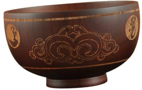 DEARMAMY Ciotola in Legno Intagliato con Motivo Vintage Scodella Zuppa e Insalata Contenitore Decorativo Resistente per Cucina e Sala da Pranzo