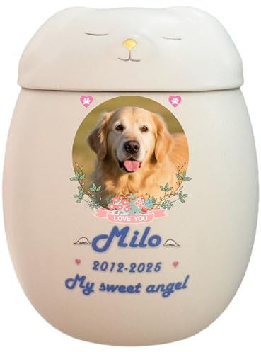 Personnalisée Urne Pour Chien , Urne à cendres de chien,Boîte à souvenirs en céramique, perte de chien, Fait à la main sur mesure (Blanc Grande Chien, Cendres de grande taille ≤ 50 kg (pas d’os))