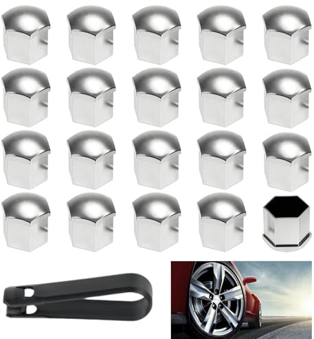 FinalCool 20 Piezas Tapas para Tuercas de Coche 17 mm, Universal Tapones para Tornillos de Rueda, Cubiertas Hexagonales de Protección de Perno de Rueda con Herramienta de Extracción, Plata