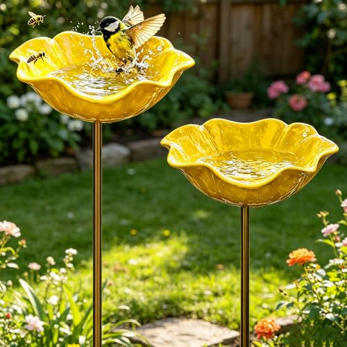 Bain D’Oiseaux,2 Pièces Abreuvoir Oiseaux Exterieur sur Pied,Mangeoires pour Oiseaux,Bain pour Oiseaux,Bassin pour Oiseaux,pour Insectes et Papillons,Décoration Jardin Terrasse