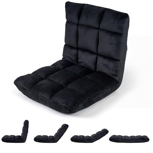 FANTASK Sedia da pavimento pieghevole, con schienale regolabile, sedia da meditazione imbottita, cuscino da pavimento pieghevole, cuscino tailandese per il tempo libero, meditazione, yoga (nero)