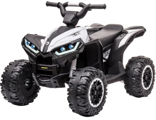 12V Kids Electric ATV Quad Bike with Remote Control, Ages 3-8, White | 35W Dual Motor, Soft Start, 2 Speeds, Spring Suspension, LED Lights, Music, Anti-Slip Wheels, Outdoor Ride On Toy