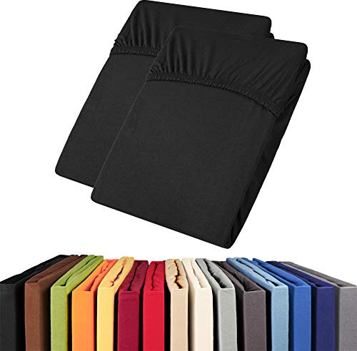 aqua-textil Viana Spannbettlaken Doppelpack 90x200-100x200 cm schwarz Baumwolle Spannbetttuch Jersey Laken