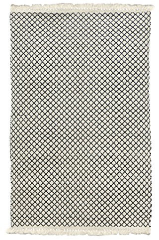 Jute & co Korfu Teppich handgewebt, Chenille, Schwarz/Creme, 90 x 60 x 0.5 cm