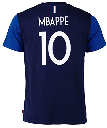 Equipe de FRANCE de Football - Maglietta della Collezione ufficiale della Nazionale di calcio francese FFF, del giocatore Kylian Mbappe, Taglia per bambino/ ragazzo, Bambina, blu, 12 anni