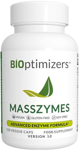 BiOptimizers MassZymes | Digestive Enzyme Supplement for Better Absorption | Relief from Bloating, Constipation, and Gas for Men & Women | Contains Lipase, Amylase & Bromelain | 120 Capsules