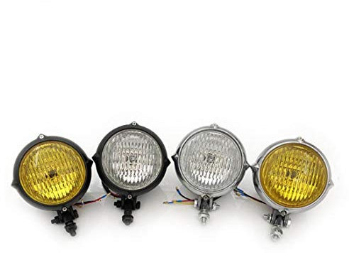 Moto Phare Avant Universel Pointu Phare Vintage H4 Ampoule Fit Pour Harley Chopper Sportster Softail Personnalisé (Lentille Chrome & Transprent)