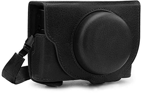 MegaGear MG1729 Ever Ready Echtleder Kameratasche mit Trageriemen kompatibel mit Sony Cyber-Shot DSC-RX100 VII - Schwarz