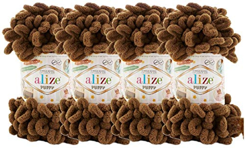 4 skn/Ball Alize Puffy Baby Big Loop Blanket Yarn 100% Micropolyester Soft Yarn 400gr 39.3 yds (321- Coffee Mocha)