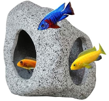 SpringSmart Aquarium-Versteck, Felsenhöhle für Wassertiere zum Züchten, Spielen und Ausruhen, sichere und ungiftige keramische Aquarium-Ornamente, Dekostein für Betta.