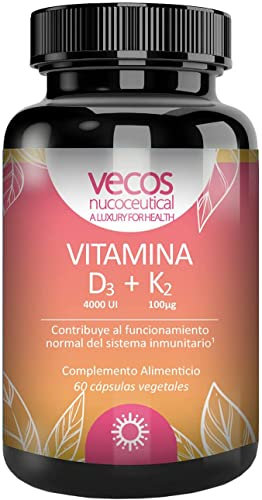 Vitaminas para Reforzar el Sistema Inmunológico | Vitamina D3 + K2 | Contribuye al Funcionamiento Normal de los Músculos | Propiedades Antioxidantes | 60 Cápsulas Vegetales