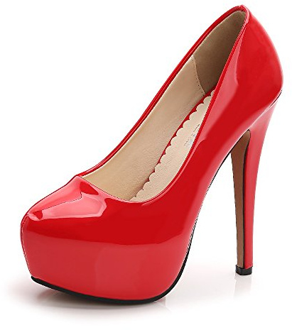 OCHENTA Women's Round Toe Stiletto High Heel Platform Slip On Pumps for Party Evening PU Red1 Size 43 - UK 9