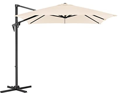 ACAZA Ampelschirm Verstellbar 250x250cm Quadratisch - Windsicherung – Neigbar und kippbar - für Garten und Terrasse – Höhe 255cm – mit Aluminiumgestell - UV-Schutz – 360° drehbar – Elfenbein