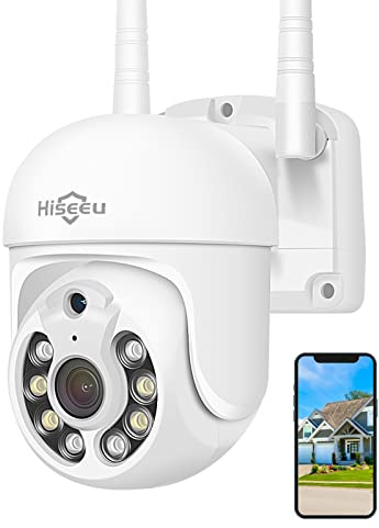 Hiseeu 5MP 3K Telecamera Wi-Fi Esterno 360 Gradi con Visione Notturna a Colori,PTZ Telecamera Esterno,Audio Bidirezionale,Tracciamento Auto,Allarme Luminoso Sonoro, Kit Compatibile