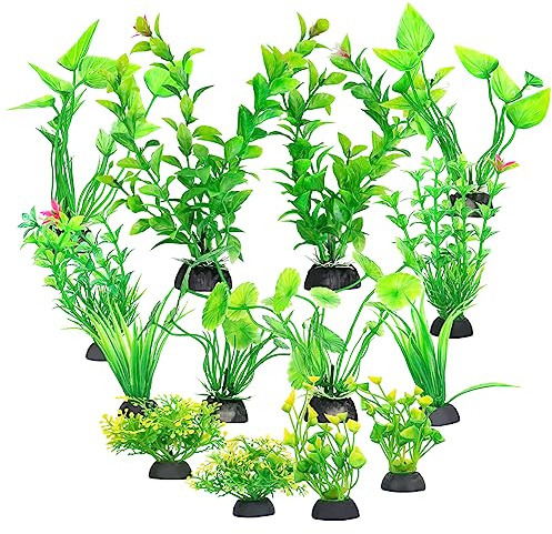 RUCUDIM Decoración de Plantas de Acuario, Plantas de plástico pequeñas, Decoraciones Artificiales para Acuario, Plantas de plástico para Acuario Verde, Conjunto de Plantas de Acuario de Resina
