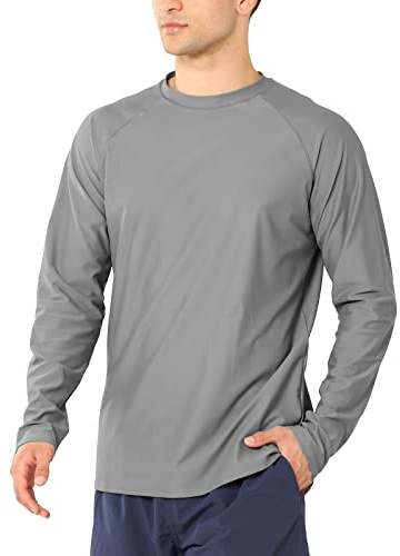 MASOCIO herr utslagsväst UPF 50+ långärmad stretchig snabbtorkande våtdräkt baddräkt badtopp, Grå, 3XL