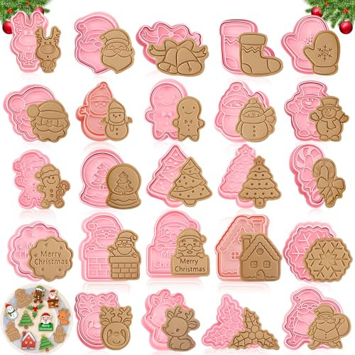 24 Stück Ausstechförmchen Weihnachten, Weihnachten Plätzchenausstecher Weihnachtsausstecher 3D Set Cookie Backen Form,für Tortendeko Kekse Kinder Backen Küche Zubehör (Weihnachten 24)