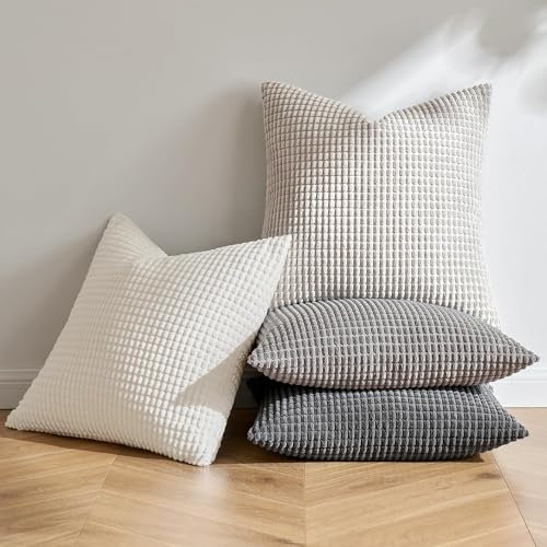 MIULEE 4er Set Kissenbezug Kissen Dekorative Kissenbezüge Kordsamt Sofakissen Dekokissen Kopfkissenbezug Couchkissen Deko Bezug für Sofa Couch Wohnzimmer Schlafzimmer Büro 45x45cm Graue Serie