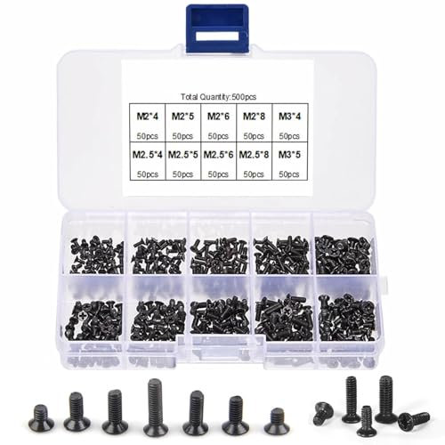 500pcs Laptop Screw Kit, M2 M2.5 M3 Screws, Flat Head Screws for Computer Repair and DIY Projects