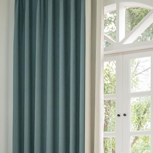 Gardine Blickdichte 138 cm Hoch, Vorhänge Blau Weiß Wohnzimmer Chenille mit Ösen Fenster Vorhang Jacquard Einfarbiges Patchwork Moderne 2er Set Verdunkelungsvorhänge für Schlafzimmer, 138x86 cm