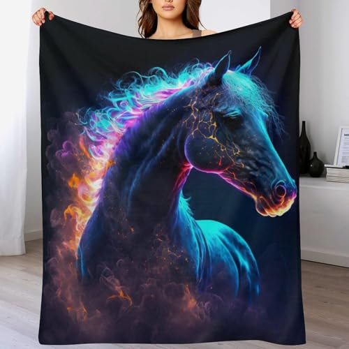 PAZZK Couverture Motif Animaux Cheval Galaxie Impression 3D Couverture Légère en Polaire De Flannel Linge De Lit Couvre-lit Couverture De Canapé （150×200cm）