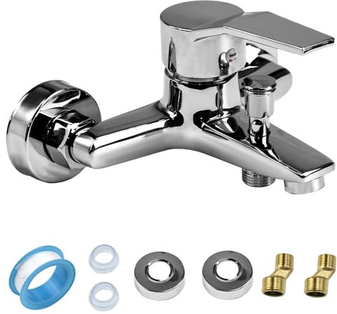 KYYGKY Mitigeur de Douche, Robinet Chaud et Froid, Universel, Filetage G1/2, Baignoire, Monocommande, Mural, Salle de Bain, Cuisine, Argent