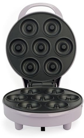 Giles & Posner EK6222GSPP Mini Doughnut Maker – Non-Stick Cooking Plates for 7 Homemade Donuts, Easy Clean Donut Machine, Treat Maker for Kids, Breakfast Doughnuts, Indicator Lights, 1000W, Purple