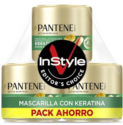 Pantene Pro-V Suave Y Liso Mascarilla Protectora De Keratina 3X300ml Para Pelo Encrespado Y Seco. Hasta 72H De Pelo Suave Y Brillante En Un Solo Uso