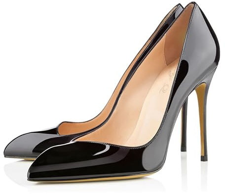 Rozhuhro Escarpins à Talons Hauts Classiques Couleur Unie pour Femmes, Escarpins fête à Talon Aiguille Tendance Chaussures Travail Confortables à Bout Pointu et fermé pour Mariage,Noir,46 EU
