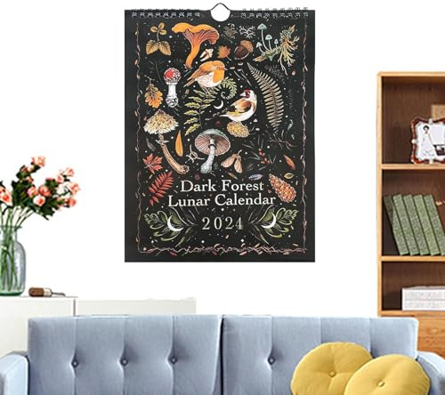 Calendario da parete scuro, calendario animale, decorazione da parete, calendario lunare scuro, calendario artistico 12 per Natale e Pasqua, Capodanno a casa
