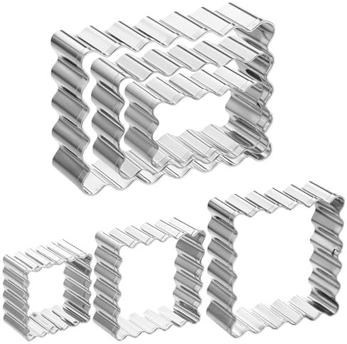 JIYIN 6 Rechteckigen Gezackten Ausstechformen, 6 Größen keksausstecher Gewellt Gewellte Kanten Ausstecher Edelstahl Keksausstecher Ausstechform für Kekse Fondant Kuchen