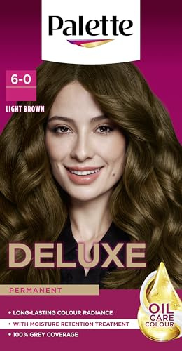 Palette Deluxe Creme Colouration 6-0 Light Brown Hair Dye, Permanent Hair Dye, Long-Lasting Hair Colouring with Moisture Retention Treatment and 100% Grey Coverage