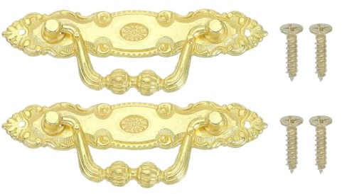 PATIKIL Manijas Decorativas Vintage 3.9x1.34, 2 Piezas con Tornillos para Gabinete Caja Madera Armario Alacena Cómoda Muebles Herrajes, Ton