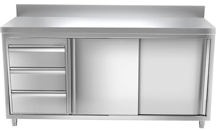 Ristoattrezzature - Tavolo in acciaio inox armadiato 160x70x85h cm con 2 porte scorrevoli e 3 cassetti sx - VS - Uso Professionale