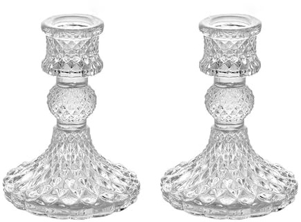Candlestick Holders, Taper Candle Holders Glass, Candle Pillar Stands for Table Mantel Wedding Housewarming Gift Home Decoration (Clear 2pcs)