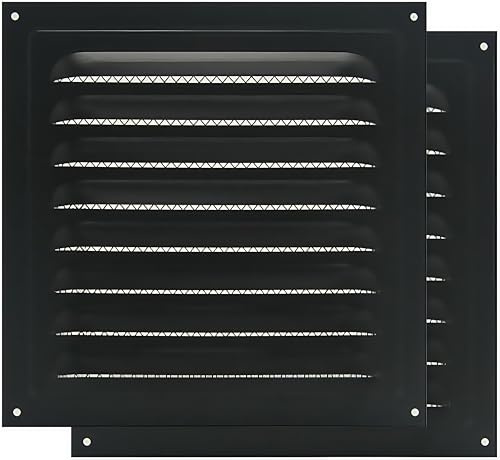 2 griglie di ventilazione per soffitta da parete, in metallo, quadrate, con zanzariera integrata, per migliorare la casa, 25 x 25 cm