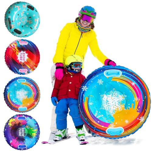 Fancysky Tube à Neige Gonflable avec 2 Poignées – Traîneau à Neige d'hiver de 80 x 80 Cm pour Tous Les Âges, Luge Gonflable avec Poignées, Vivez des Aventures Hivernales Inoubliables (Rayures Bleues)