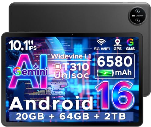 DOOGEE Tab A9 Android 16 Tablet 10 Pulgadas Gemi AI, Unisoc T310, Tablet para Niños 6580mAh, 20GB RAM/64GB ROM, Cámara Principal 8MP, Tablets Altavoces Duales, Bluetooth 5.0, OTG, Jack 3.5mm, Face ID