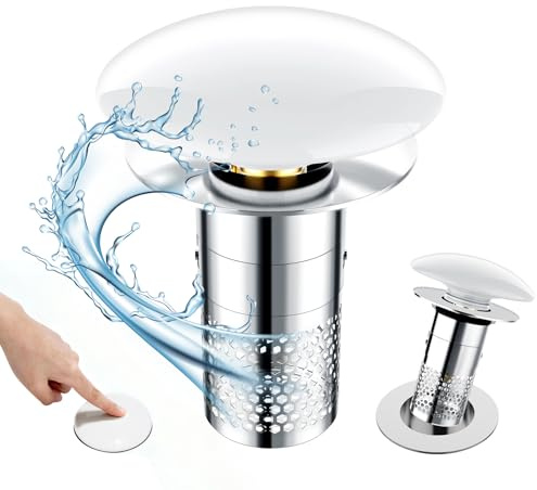 2 Stücke Abflussstopfen Waschbeckenstöpsel mit Sieb, Pop-up Abflussstopfen Waschbecken,Keramik Stöpsel für 34–40mm Abflusslöcher, Anti-Verstopfung Waschbeckenstöpsel mit Abflusssieb