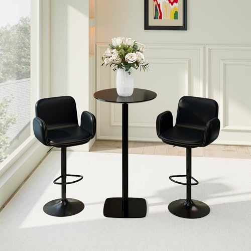 GIANTEX Juego de 2 Taburetes de Bar, Taburete Giratorio con Altura Ajustable de 62-83 cm, Respaldo y Reposabrazos Acolchados, Reposapiés y Marco Metálico, Silla Alta de Cocina, Capacidad de 150 kg