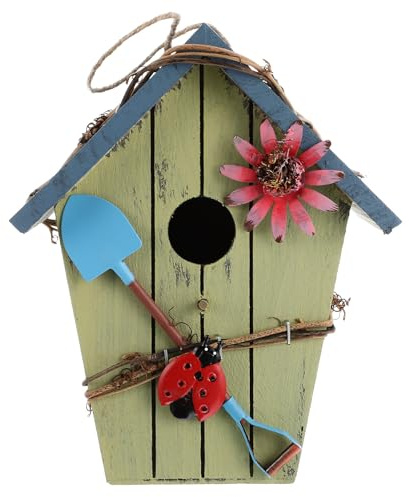 PAMINGONO Refugio para Pájaros de Madera Techo Protector contra Clima Adverso para Jardín y Balcón Decoración Rústica Colgante