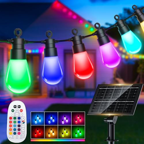Guirnaldas Luces Exterior Solares Navidad - 17M Luces LED RGB de Colores Cambiantes IP65 Impermeable Cadena Luz Bombillas con Control Remoto Iluminacion Lampadas Decoracion Para Terraza Patio Pergolas