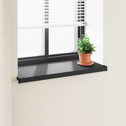 LoogCape Rebord de fenêtre noir avec grain de bois, 100 x 45 x 4,5 cm, PVC, surface décorative polyvalente pour l'intérieur et l'extérieur, montage facile, imperméable, facile d'entretien, idéal pour