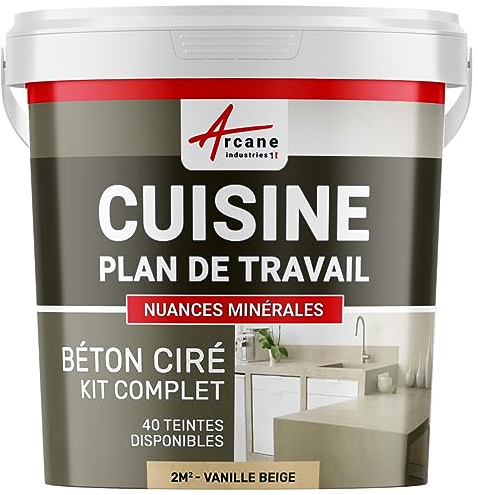 Béton ciré cuisine, plan de travail, crédence, évier, sol et mur, revêtement mural décoratif, kit complet - 2 m² (en 2 couches) Vanille Beige - ARCANE INDUSTRIES